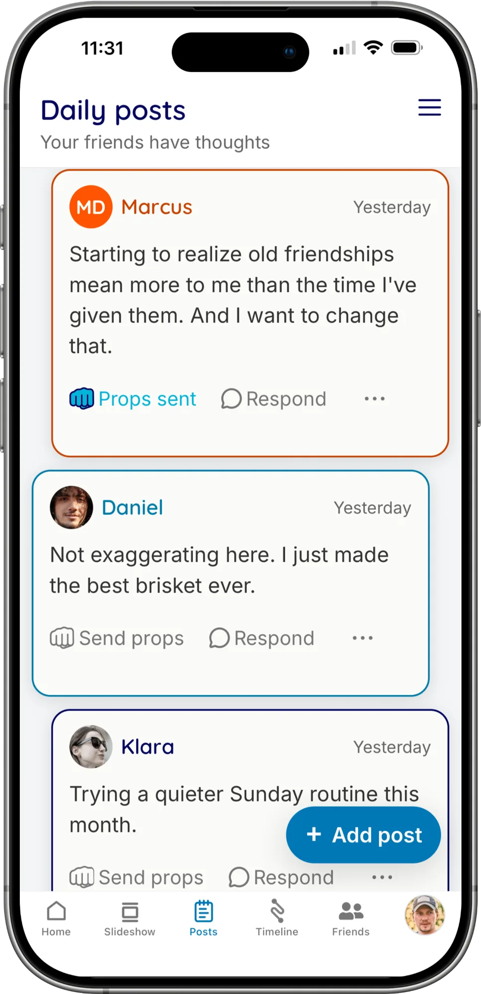 Slomoji daily posts from friends sharing small updates