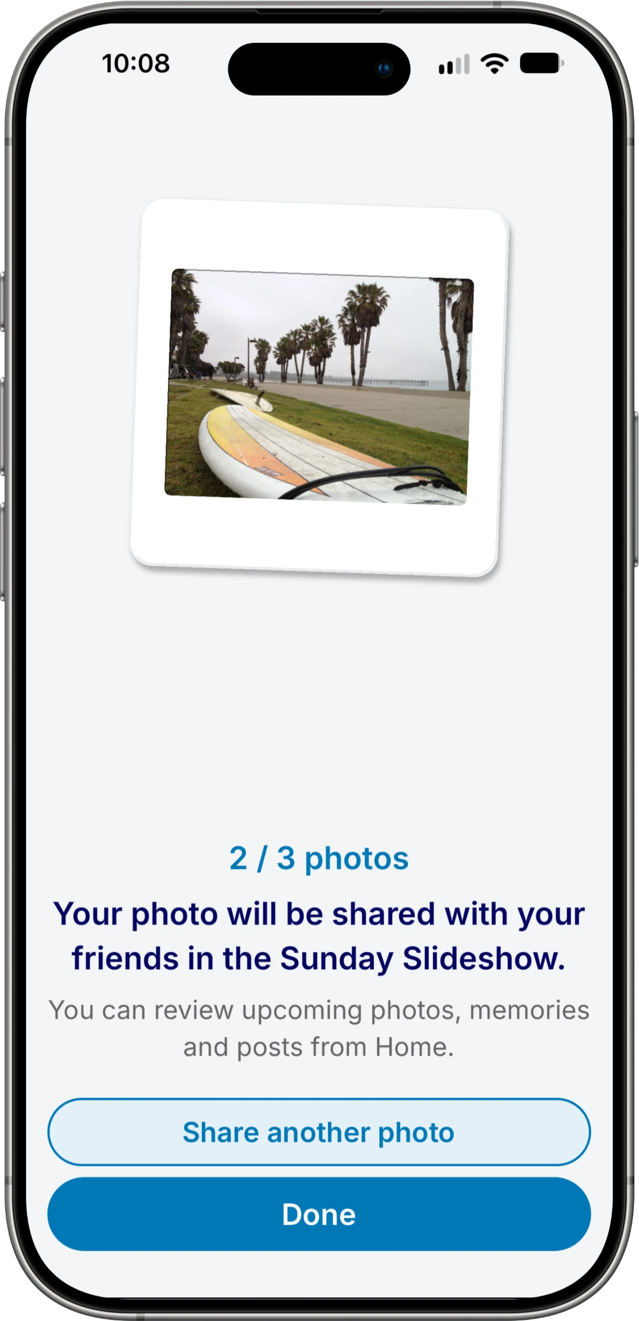 Photo sharing confirmation for the upcoming Sunday Slideshow